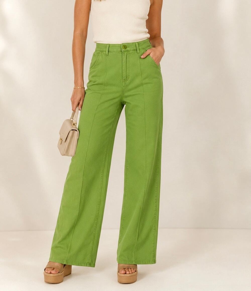Cotton On Bright Green High Rise Wide Leg Pintuck Pants Women’s Size 6